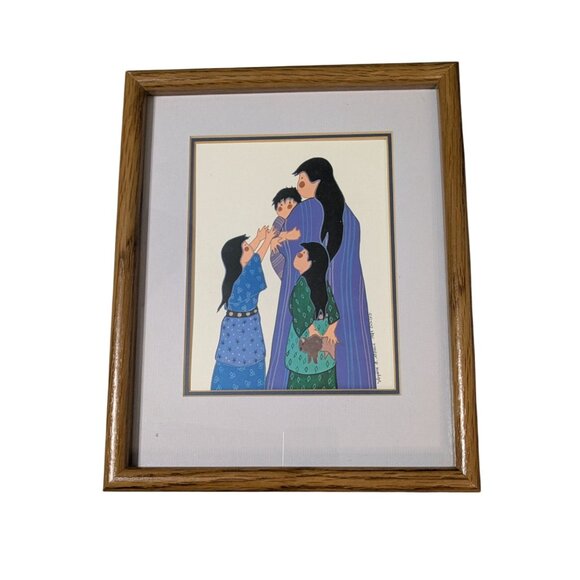 Framed Art Print by Virginia A. Stroud 1984 Native American Mother and 3 kids - Picture 8 of 13